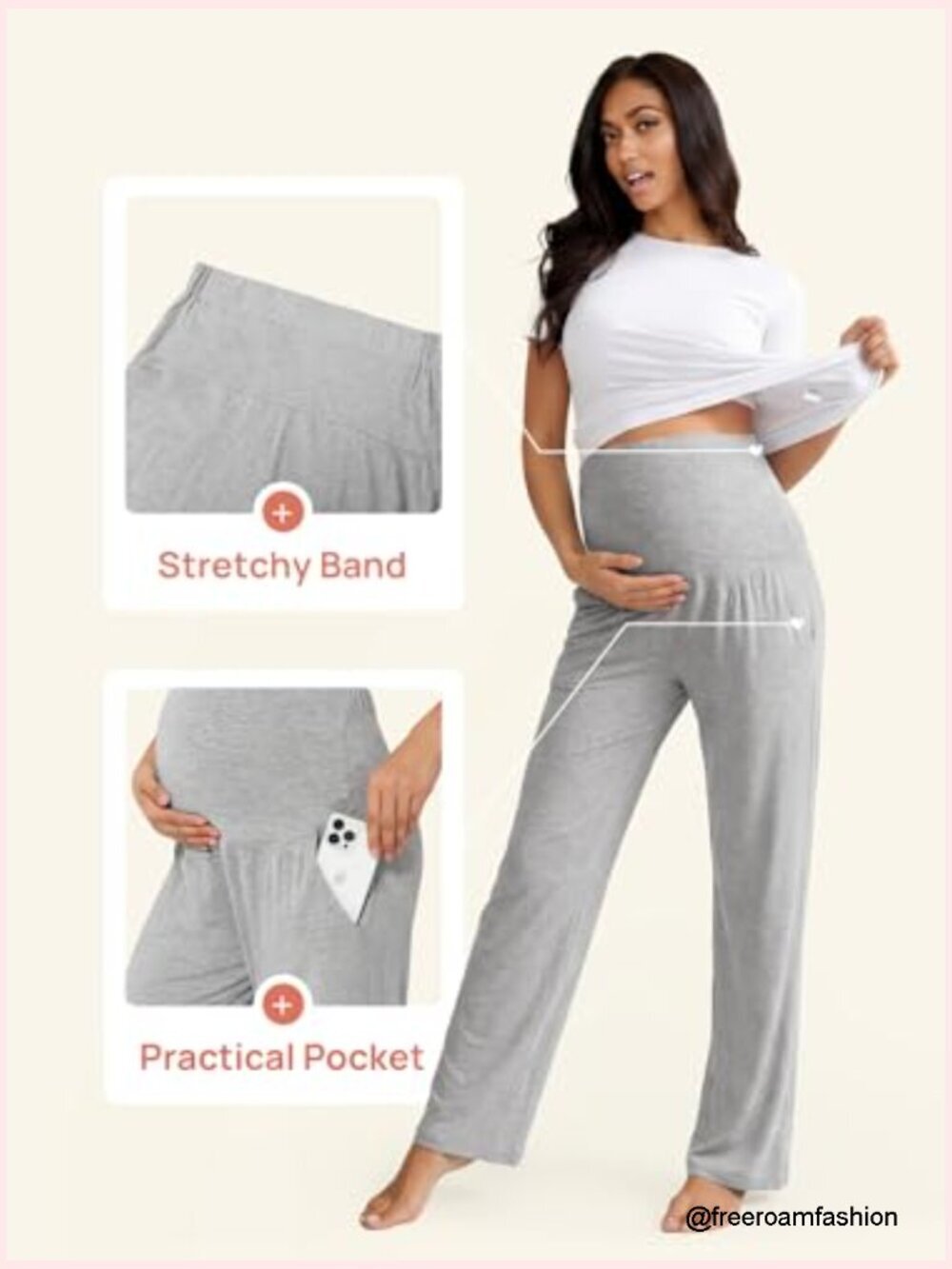 Maternity Pajama Pants Soft Viscose Wide Leg Lounge Sleepwear with Pockets - Picture 6 of 7